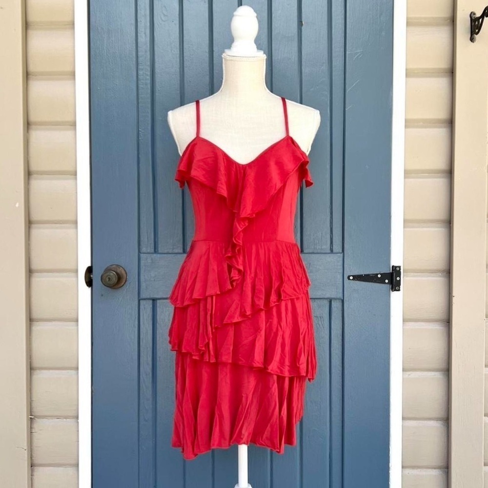 Bebe 2000s Red ruffle dress with spaghetti straps